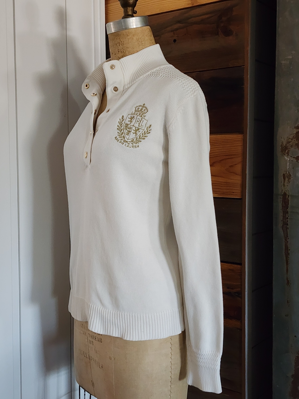 Vintage Ralph Lauren Snap-Front Crest Cotton Sweater. - Picture 4 of 7